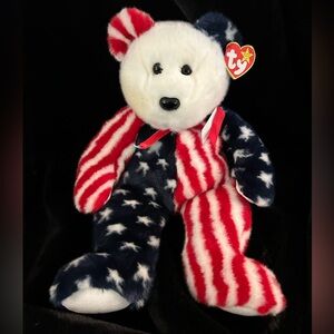 Ty Beanie Buddy Spangle the USA Bear. White face 1999 14”